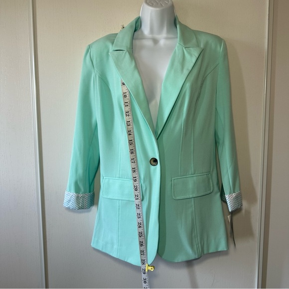 BCX Women’s Mint 3/4 Sleeve Polka Dot Cuff Single Breast Career Blazer- Large - Picture 14 of 16